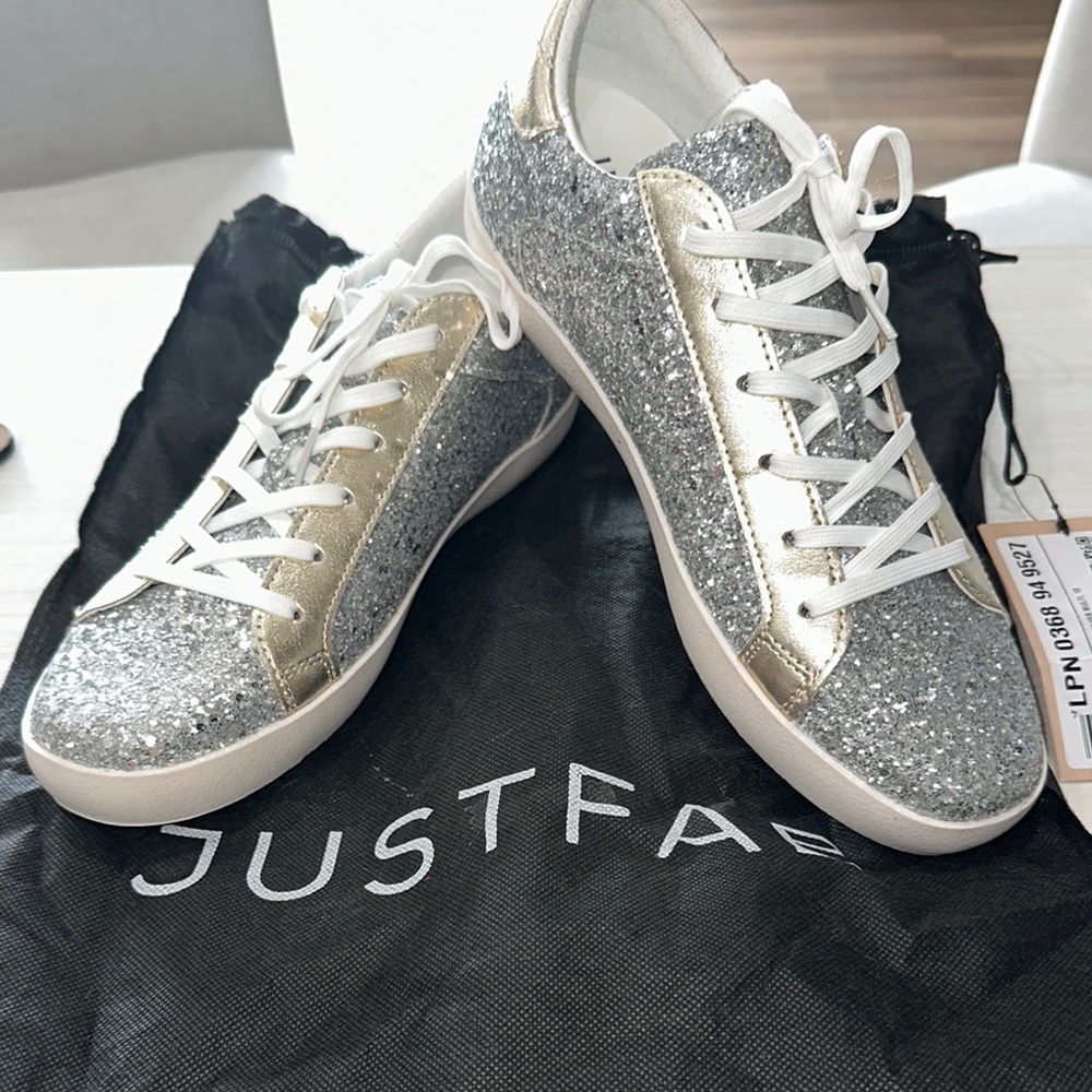 JustFab Silver and Gold Glitter Sneakers